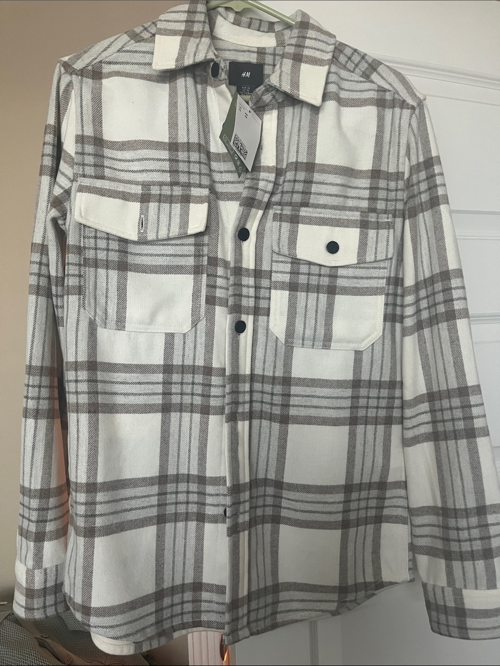 H&M Men’s Cream & Taupe Plaid Shirt Jacket